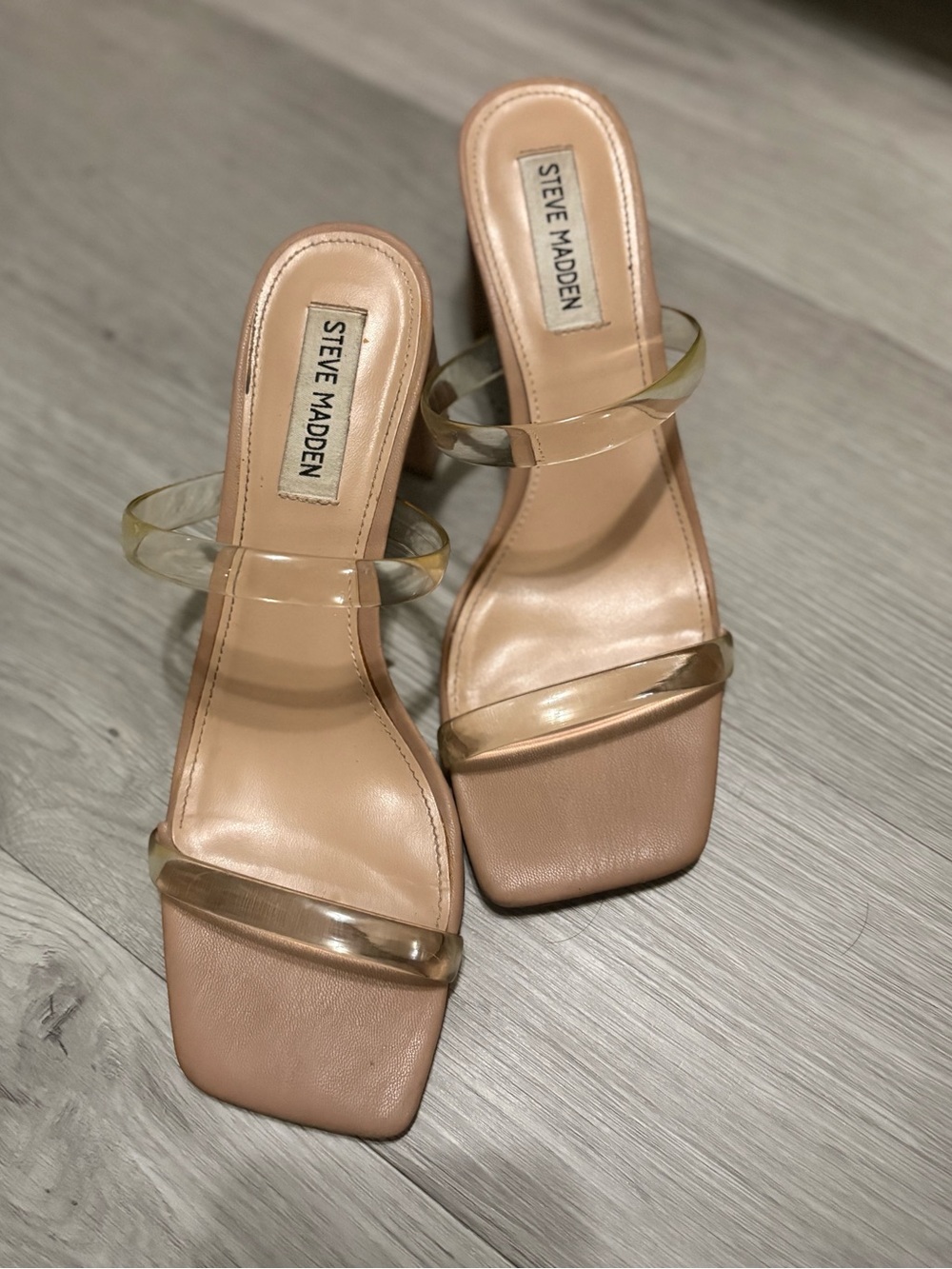 Steve Madden Blush Nude Heeled Sandals with Clear Straps